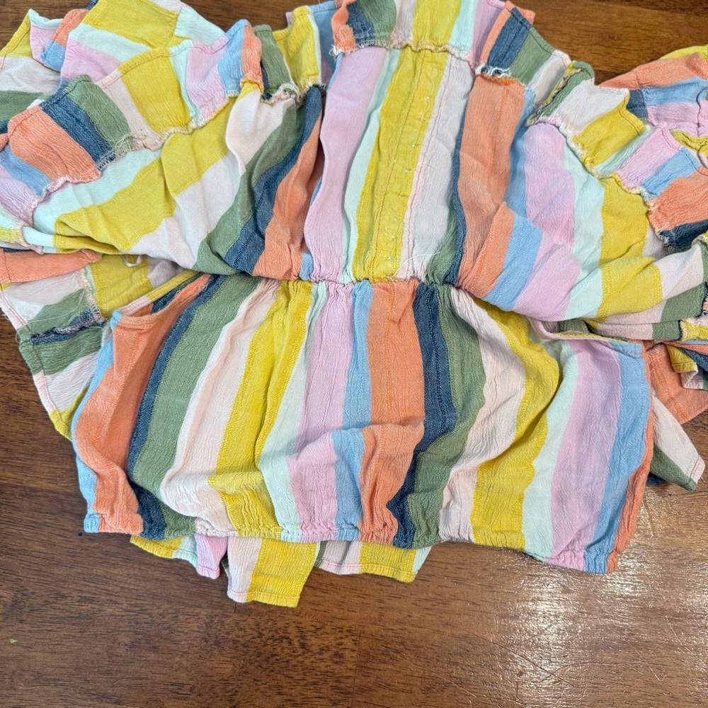 Angie Striped Multicolor Off-Shoulder Crop Top size medium ruffle - Picture 2 of 8